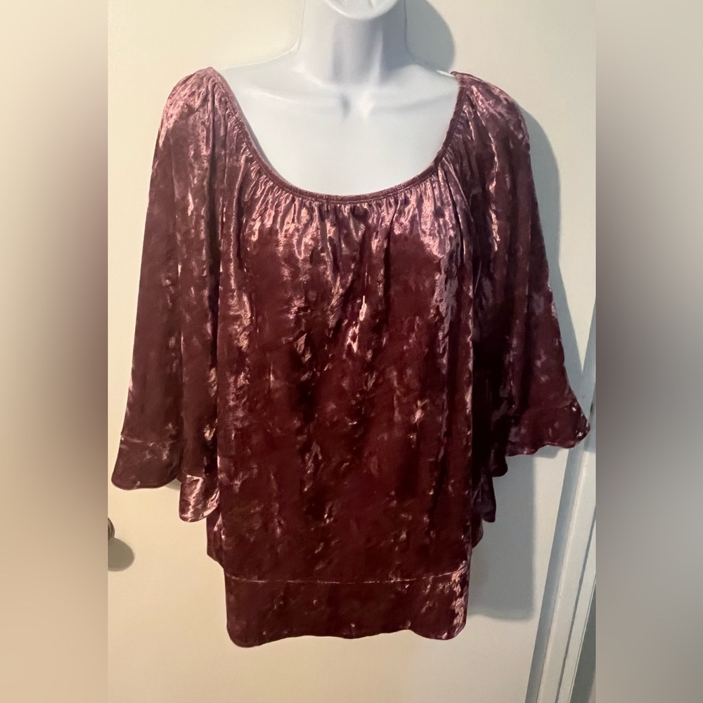 Valerie Stevens Velvet Blouse in Burgundy/Rose size XL